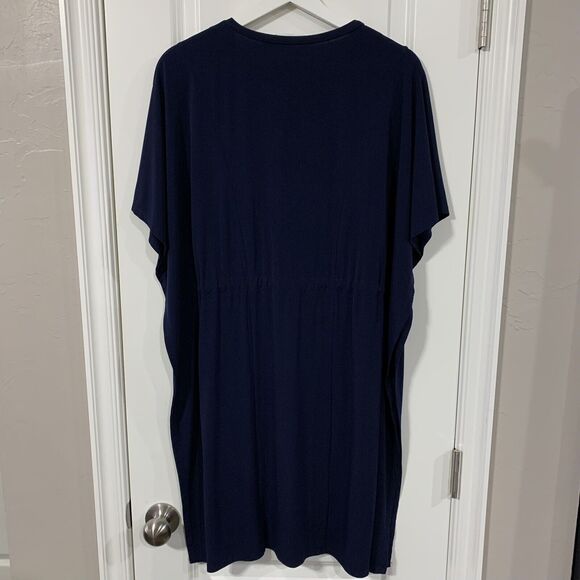 Calvin Klein Size 4 Cover Up V-neck Short Sleeve Navy Blue Swim Drawstring Waist - Picture 7 of 7
